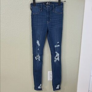 Hollister Dark Blue Distressed High-Rise Jean Legging